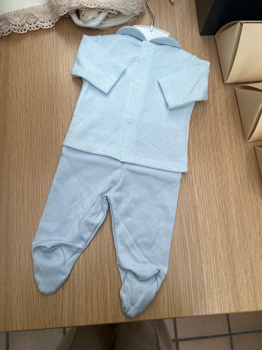 Baby boys blue striped two piece set.