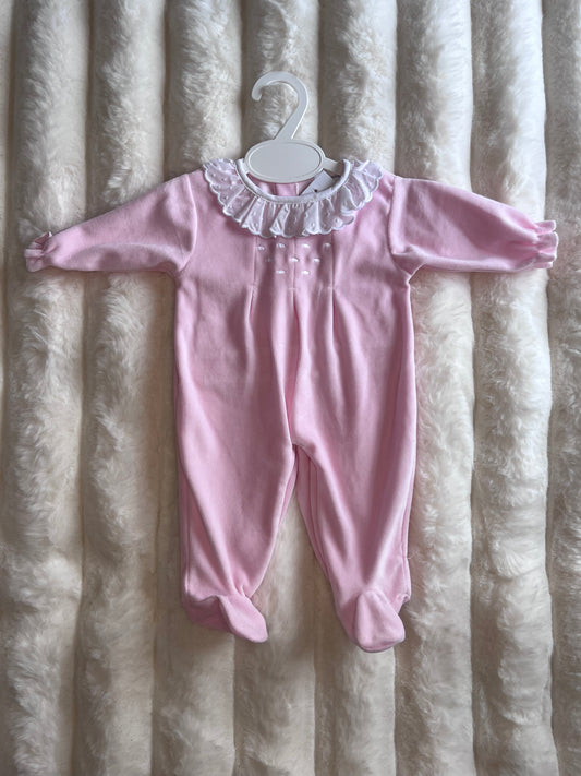 Girls Ruffle Velour Sleepsuit