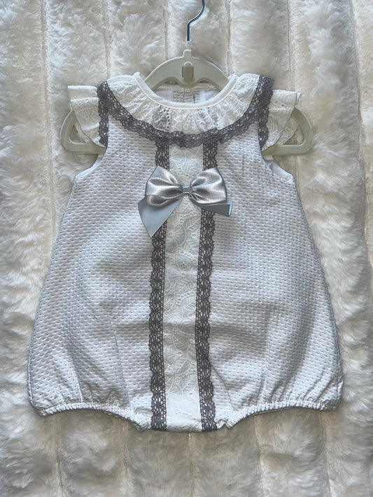 Girls Grey Bow Frill Romper