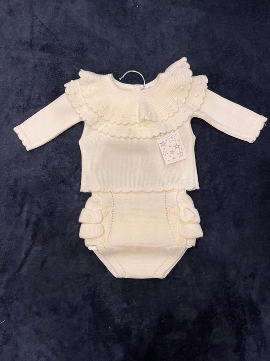 Cream frill collared two piece set