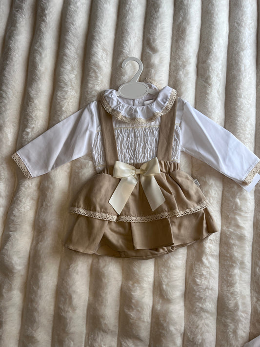 Girls Beige Bow Frill 2 Piece Set