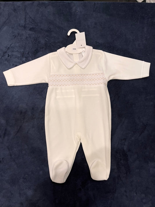 Cream & Beige Smock Chest Velour Suit.