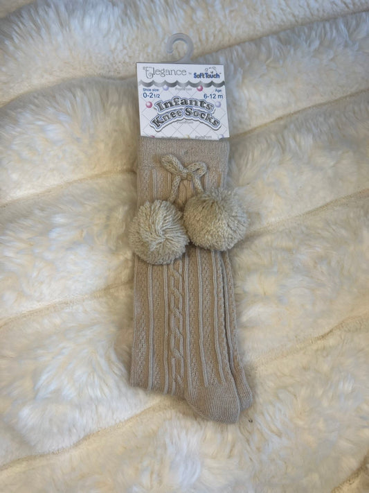 Beige PomPom Socks