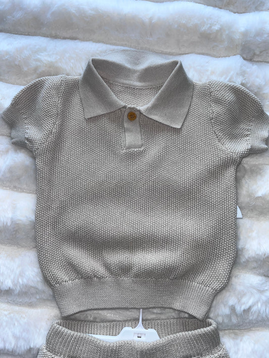 Boys Beige Knitted 2 Piece Set