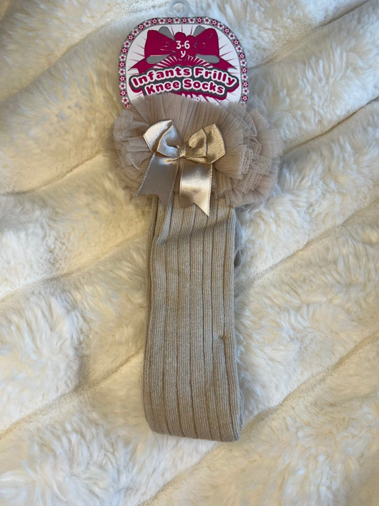 Beige Frilly Bow Knee Socks 🎀