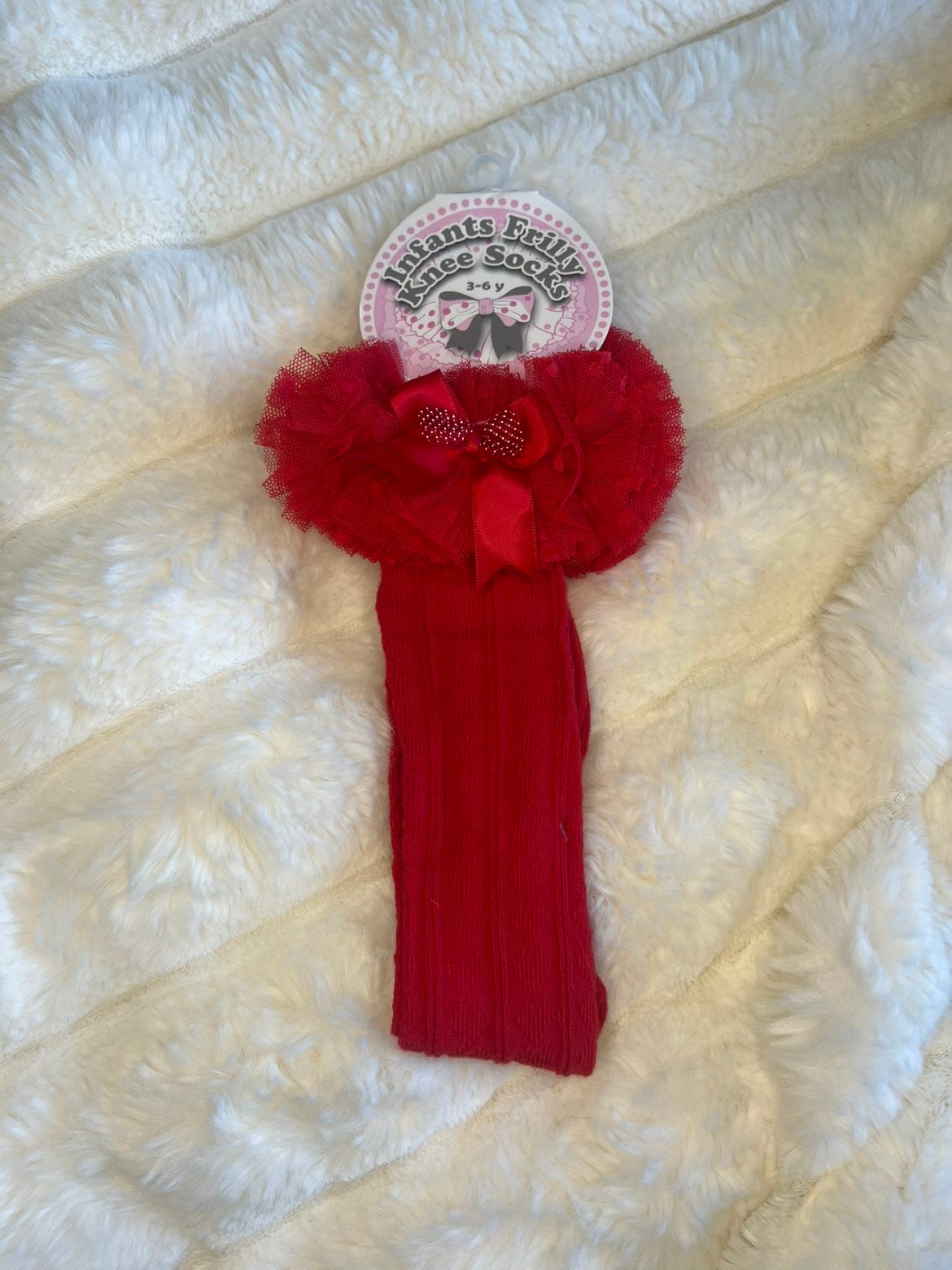 Red Frilly Children’s Bow Knee Socks 🎀