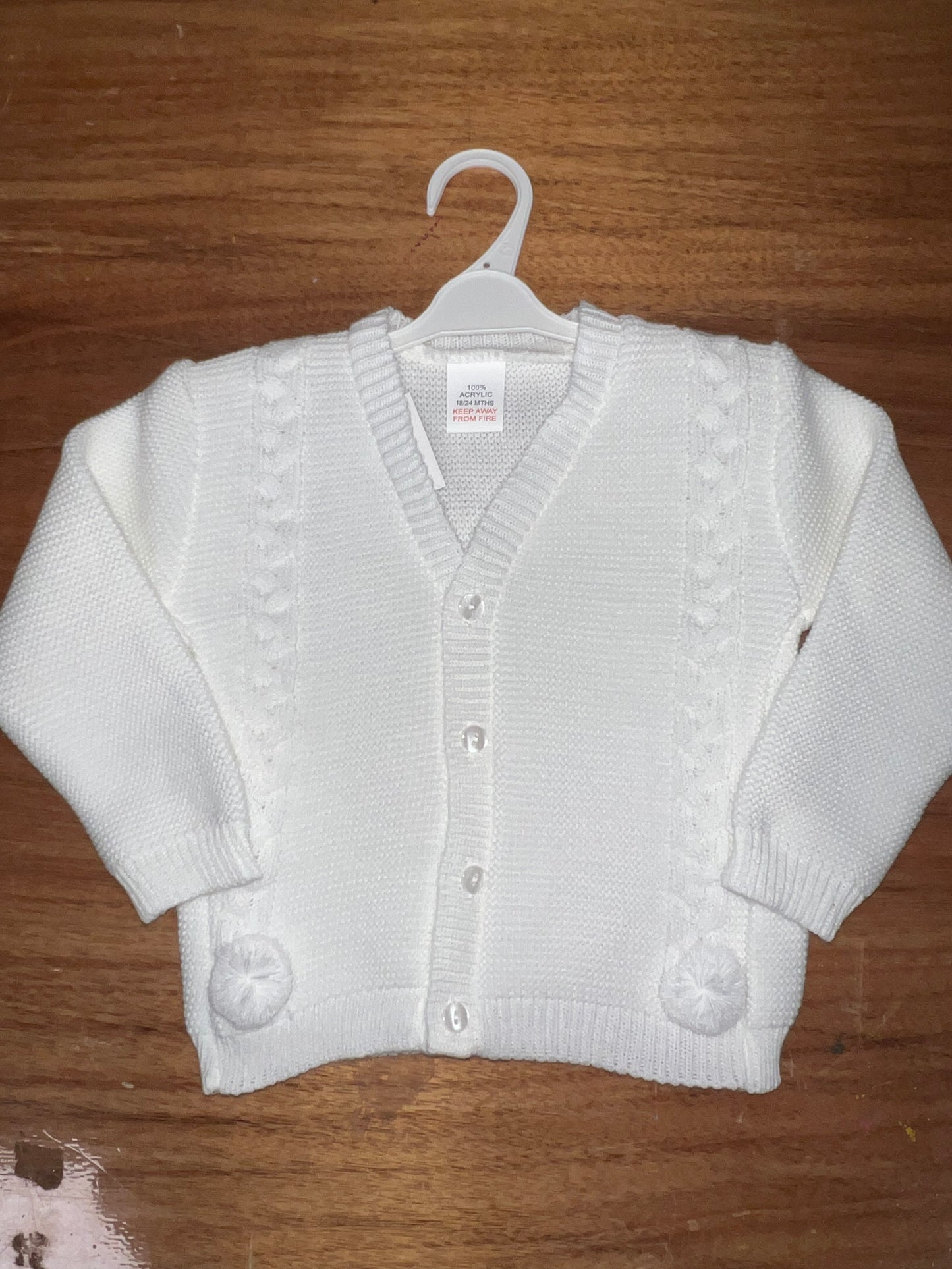 White boys double Pom Pom cardigan