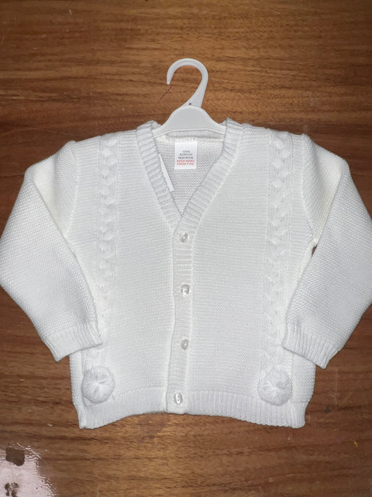 White boys double Pom Pom cardigan